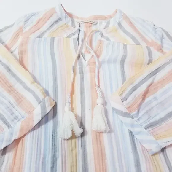 Soft Surroundings Women size PXS Rainbow Striped Tasseled Layered Midi Dress - Picture 10 of 12